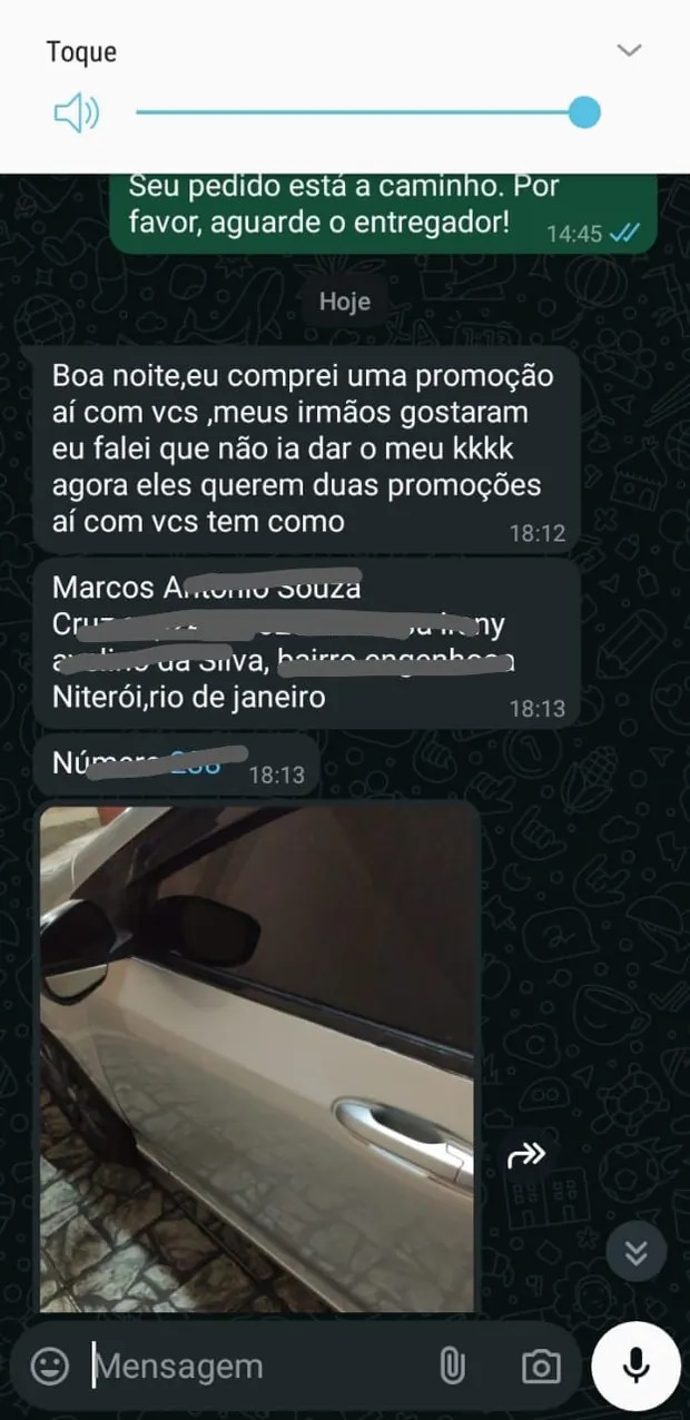 Conversa de WhatsApp: cliente conta que os irmaos gostaram e pede mais duas promocoes