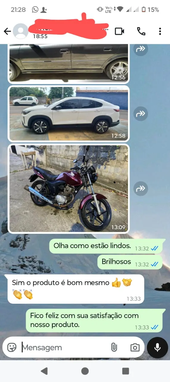 Print de WhatsApp com fotos de veiculos depois do uso